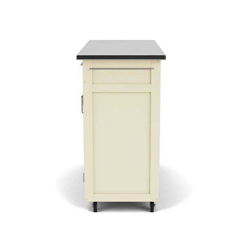 Puff Island White Finish with Stainless Steel Top Kitchen Cart