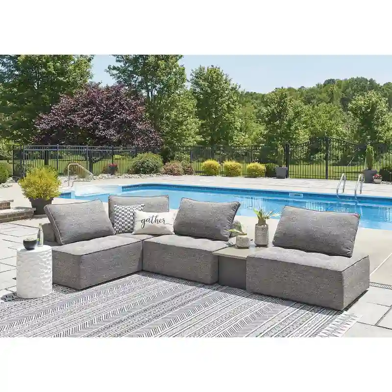 Signature Design by Ashley Bree Zee Gray 5-Piece Outdoor Sectional - 114 W x 76 D x 35 H