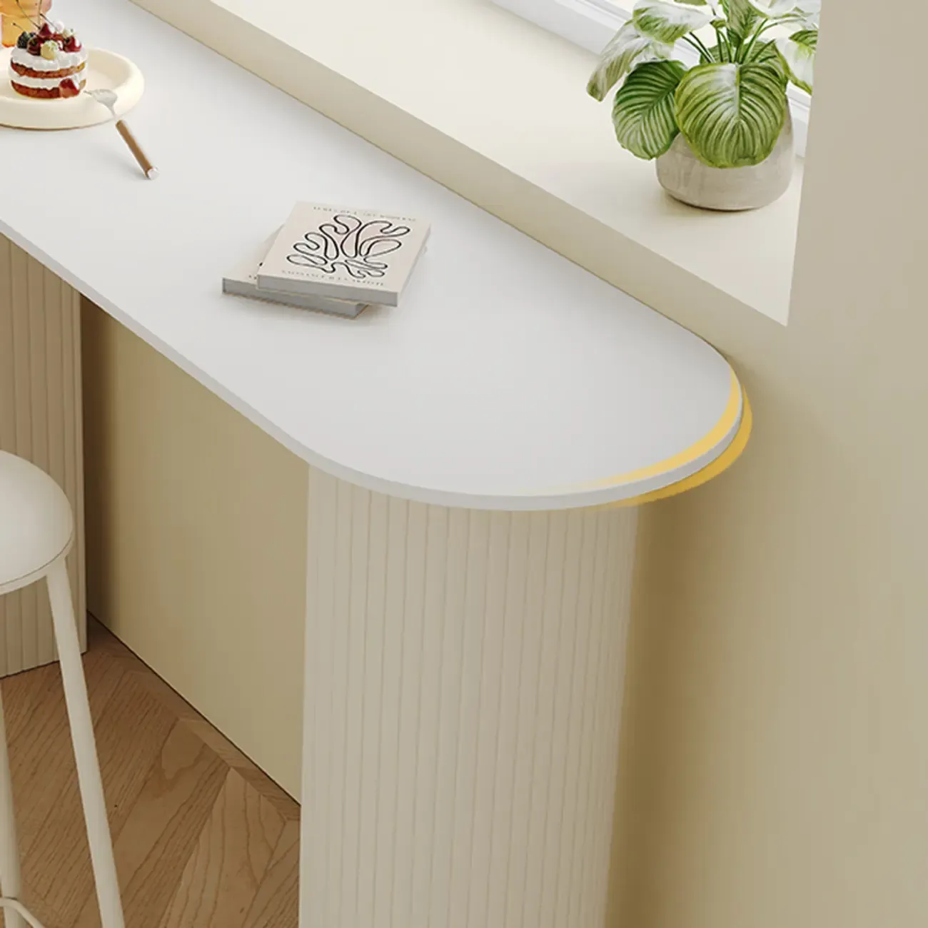 Modern White Stone Top Bar Table Double Pedestal Base