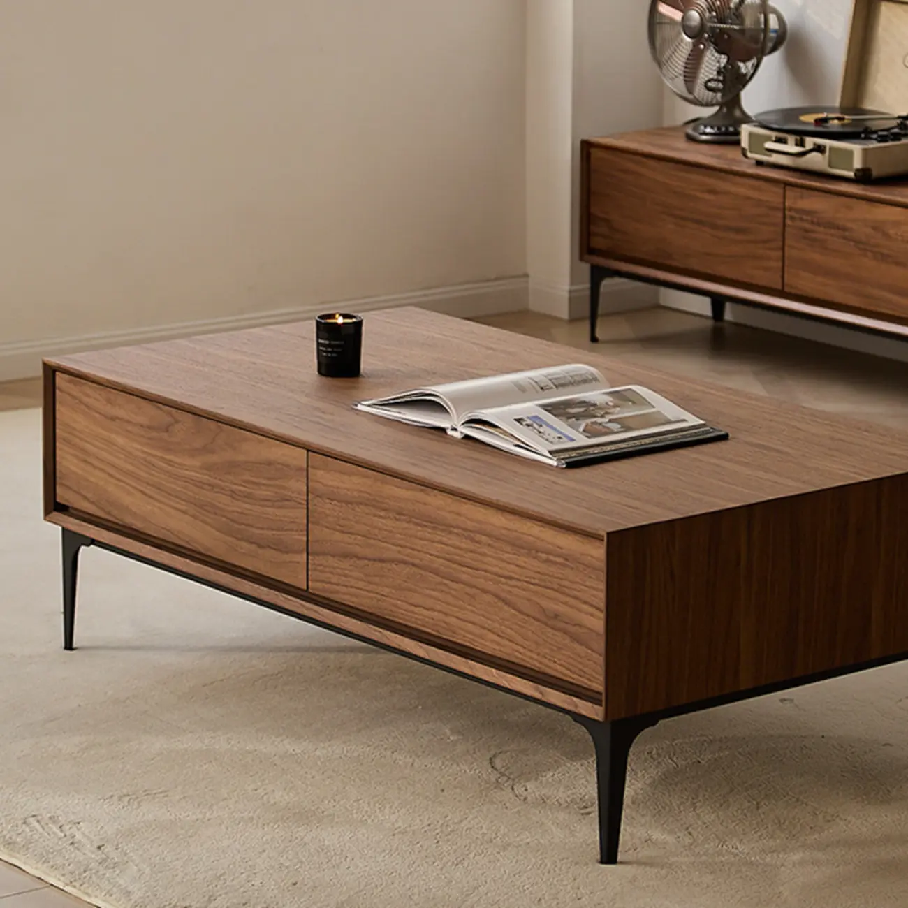 Large Rectangular Waterproof Brown 4-Drawer Wood Coffee Table