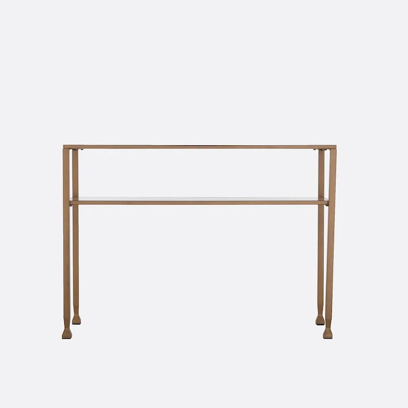 SEI Furniture Price Matte Gold Metal Console Table with Shelf and Tempered Glass
