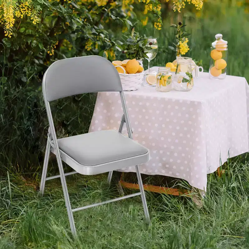 SUGIFT Folding Chairs with Padded Seats, Metal Frame with Vinyl Seat & Back, Capacity 350lbs, Gray, Set of 4
