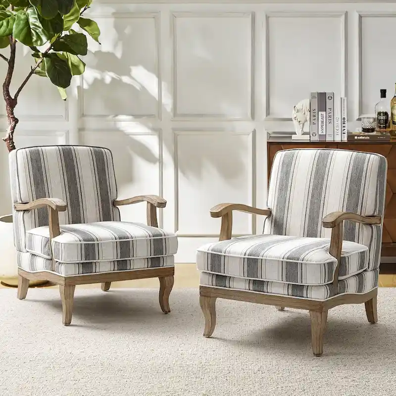 Rinaldo Farmhouse Polyester Armchair with Solid Wood Legs Set of 2 by HULALA HOME