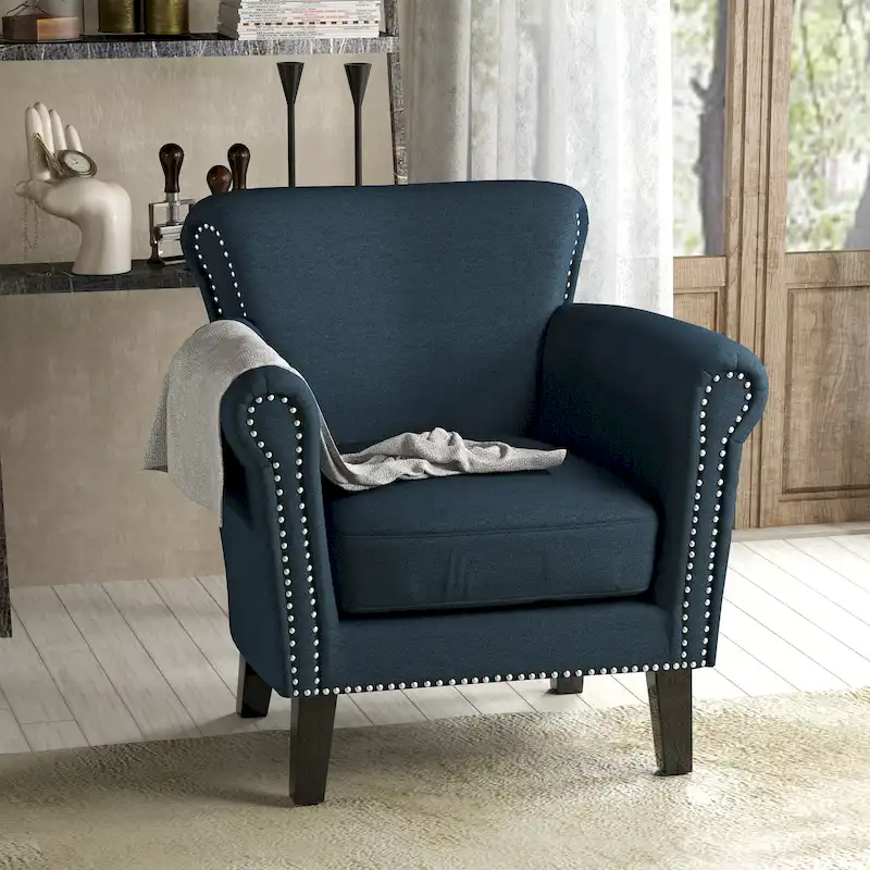 Navy Blue 31 Upholstered Club Chair with Nailheads
