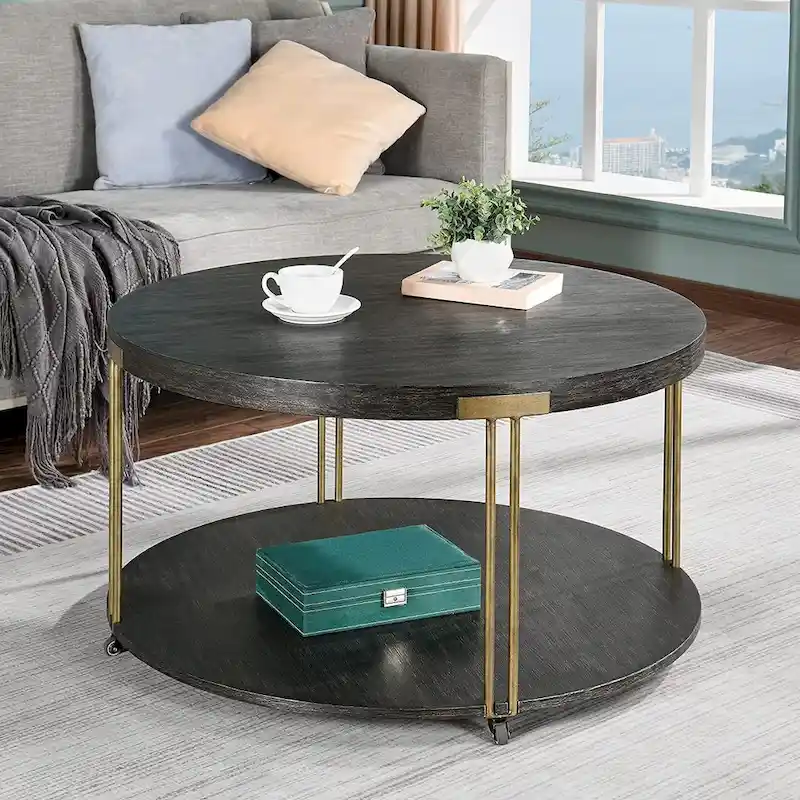 Black 2-Tier Round Coffee Table