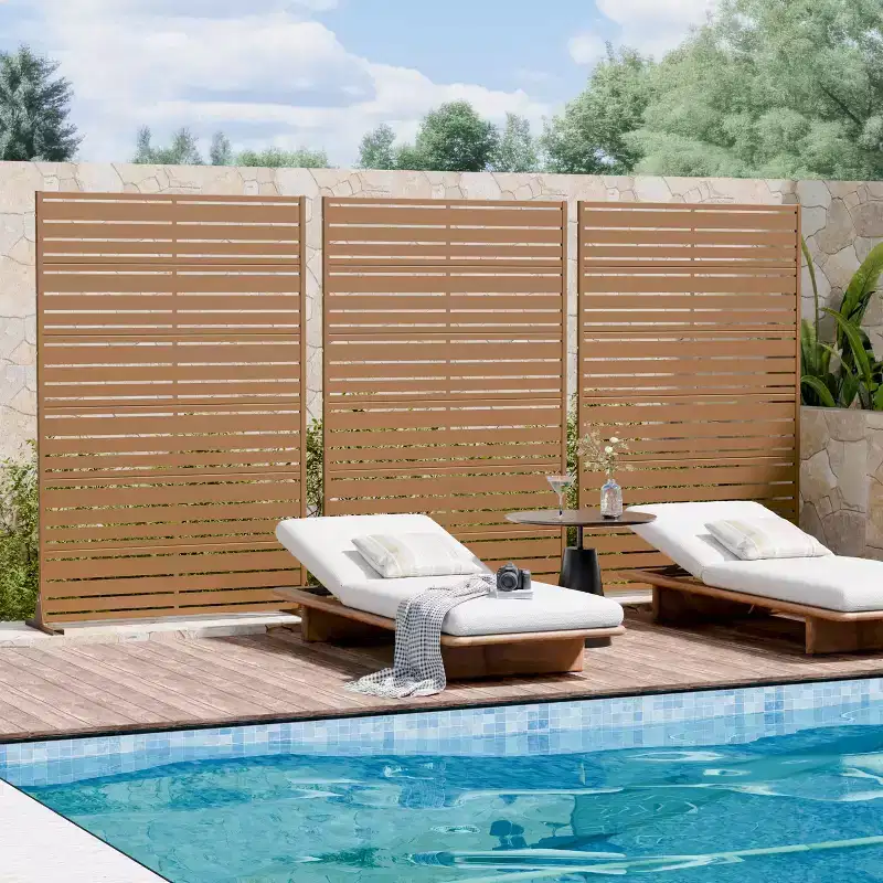 Brown Louvered 6-Panel Room Divider, Double-Sided, Galvanized Steel