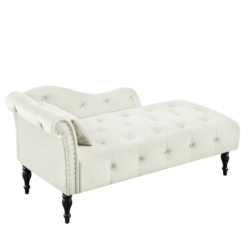 60.6 Velvet Upholstered Button Tufted Chaise Lounge Chair with Nailheads