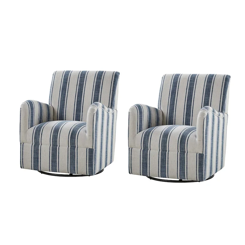 Pancy Traditional Swivel Armchair with Jacobean Strip Pattern Set of 2 by HULALA HOME