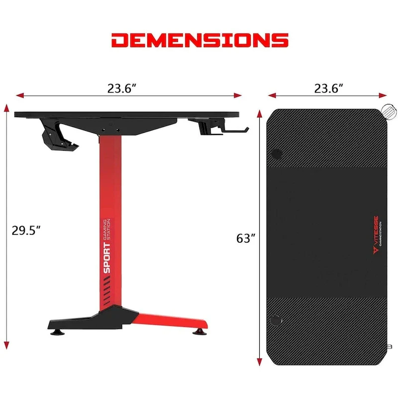 BOSSIN Ergonomic Gaming Desk T-Shaped Office PC Computer Desk with Full Desk Mouse Pad, Handle Rack, Cup Holder Headphone Hook