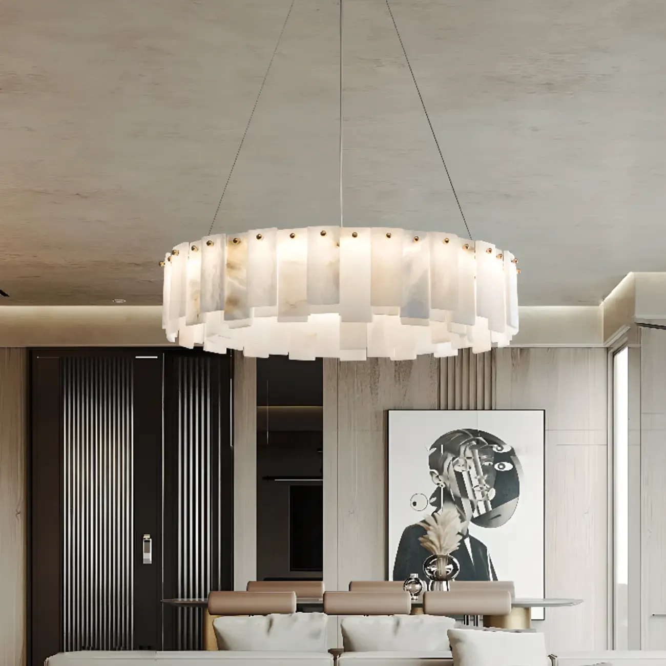 Glamorous Gray-white Circular Alabaster Pendant Chandelier