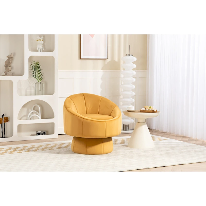Modern 28.75 Velvet Upholstered 360 Swivel Accent Chair with Wood Frame and Waist Cushion