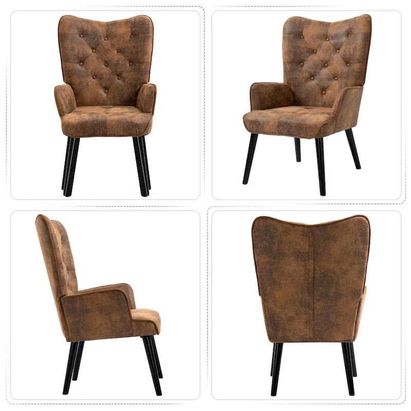 Rustic Wingback Accent Chair with Arms - Tufted Button Design