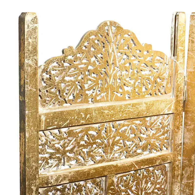 Traditional Intricate Carved Room Divider Screen Gold - Olivia & May