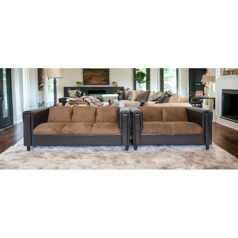 HomeRoots 72 Brown Chenille And Black Sofa - 72