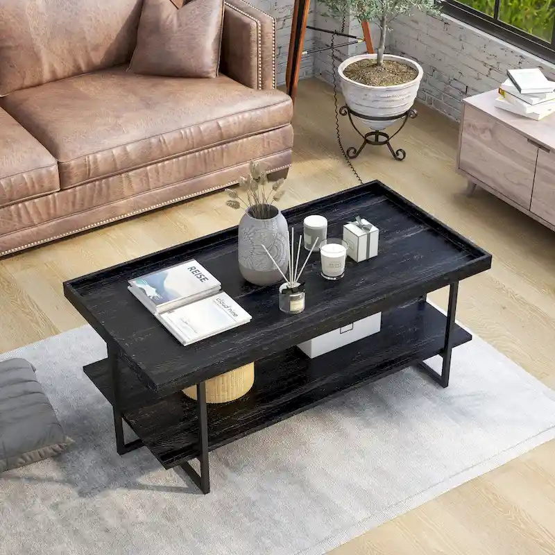 Alivia Rustic Black 47-inch Steel 1-Shelf Coffee Table by