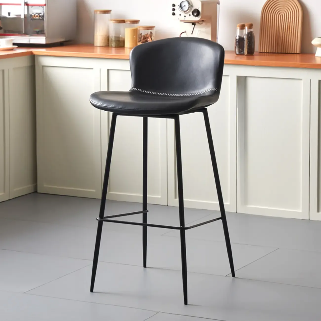 Modern Metal Frame Leather Cushion Low Back Bar Stool