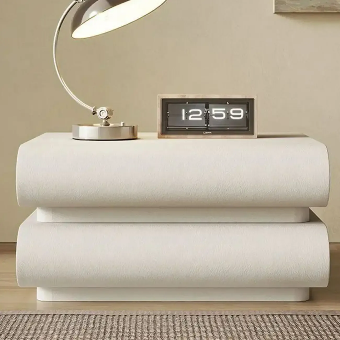 Modern White Pine Wood Leather 2-Drawer Nightstand