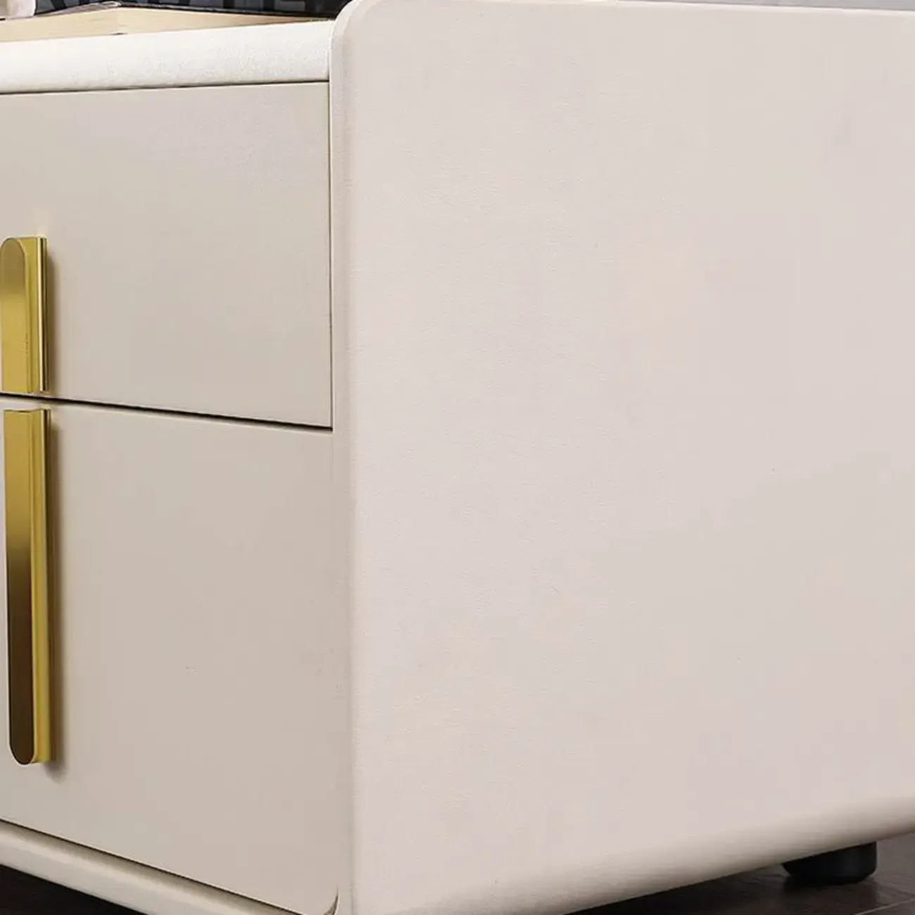 Modern Bedside Table – Faux Leather White Nightstand