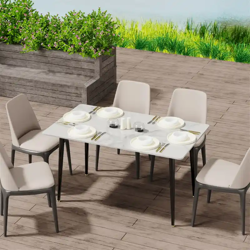 Modern Dining Table with Metal Frame Sintered Stone Top Kitchen Table