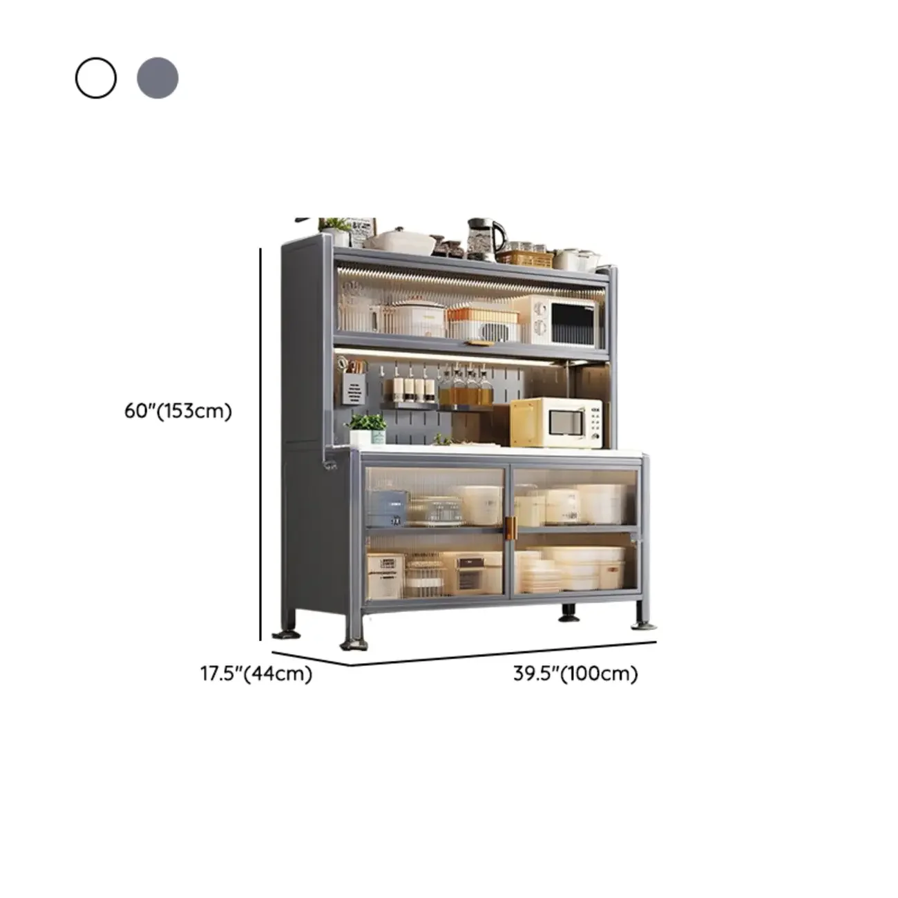 Modern Metal Buffet with Stone Countertop Narrow Design