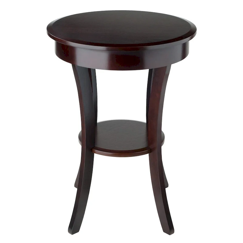 Sasha Round Accent Table, Cappuccino - 20W x 20D x 27H.