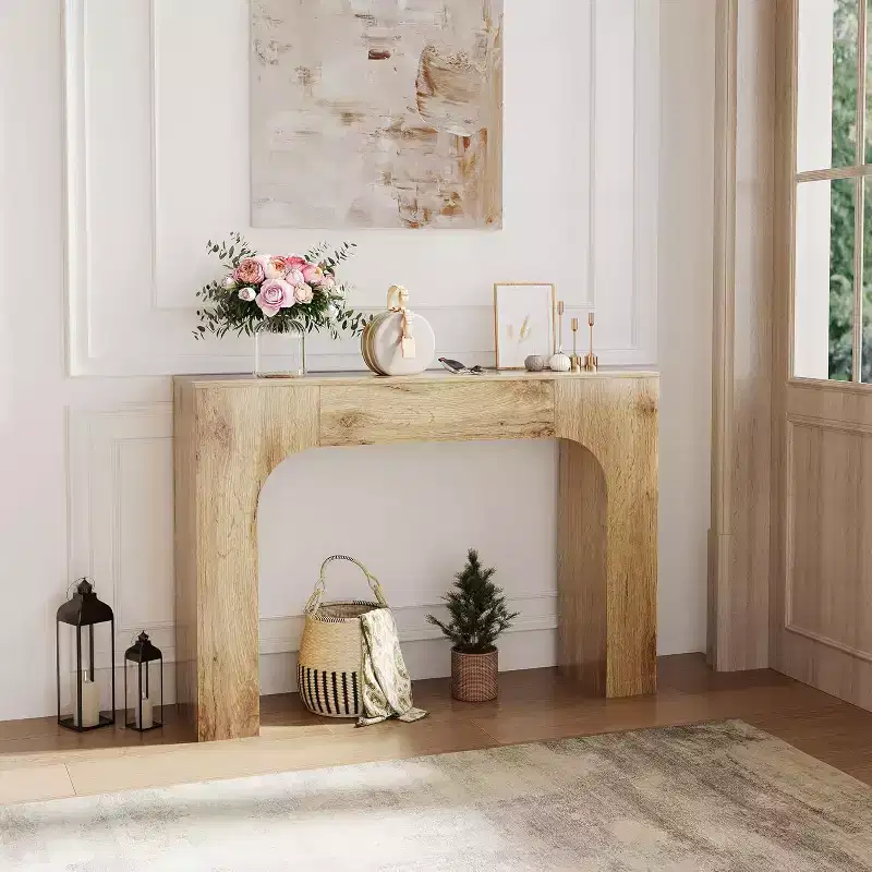 Brown Farmhouse Console Table, Rectangular, Single