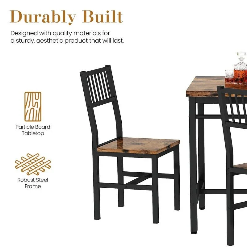 Modern Industrial 5-Piece Dining Table Set, Rectangular Table and Chairs Set, Dinette, Space Saving Dining Set