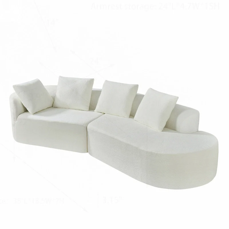 Modern Curved Sectional Sofa with Pearl Upholstery, High-Density Foam, 5-Seater for Living Room