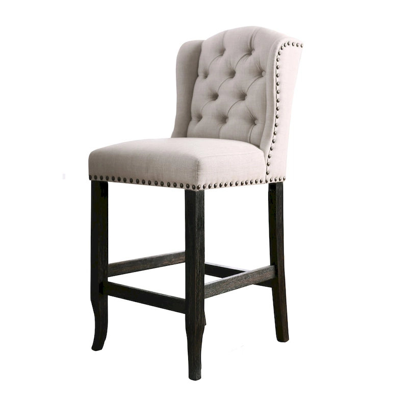 Tays Rustic Linen Tufted Bar Height Chairs (Set of 2) by Furniture of America