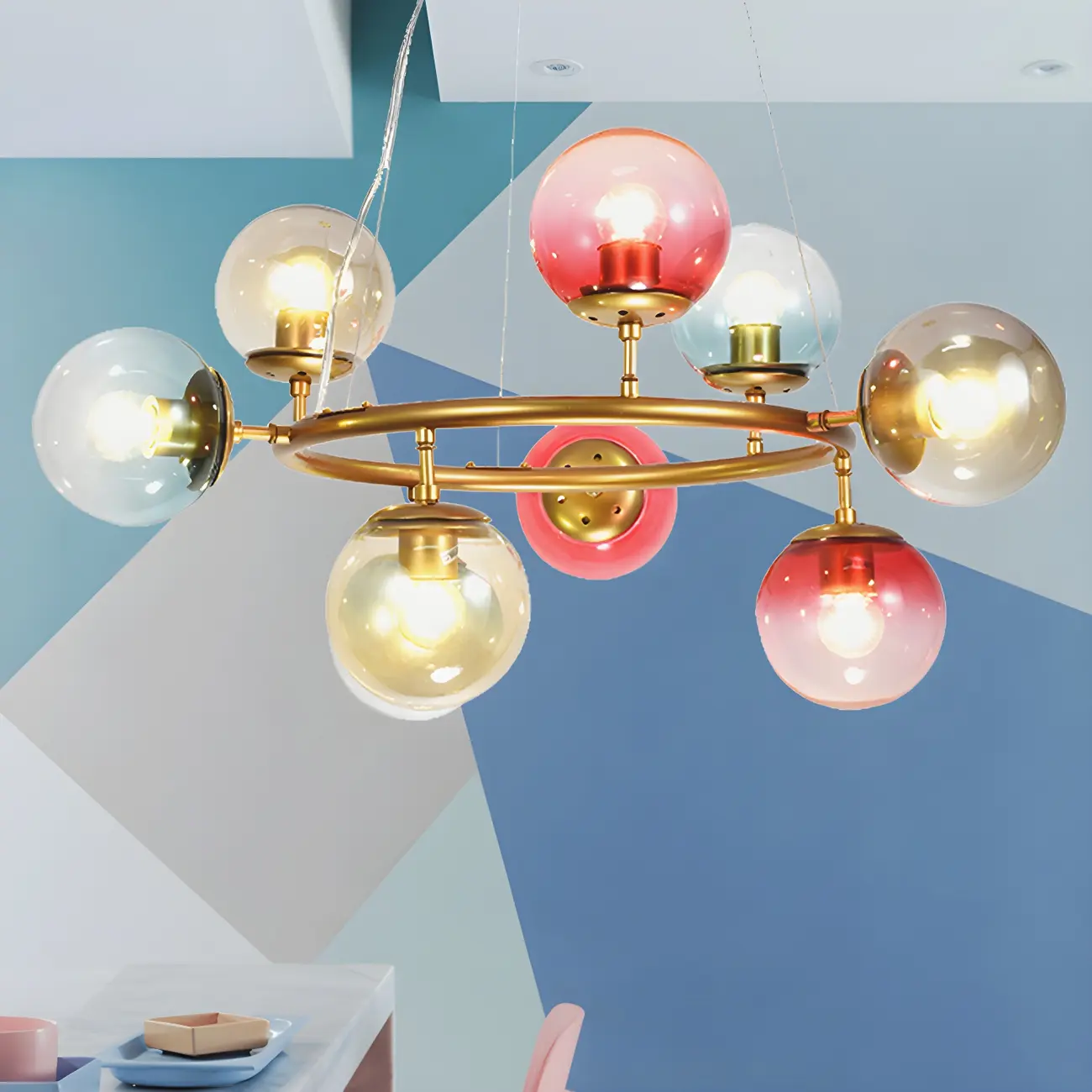 Modern Multi-Colored Ring Sphere Chandelier