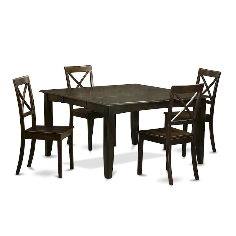 East West Furniture Dining Furniture Set Includes a Square Kitchen Table with Butterfly Leaf and 4 Dining Chairs, Cappuccino