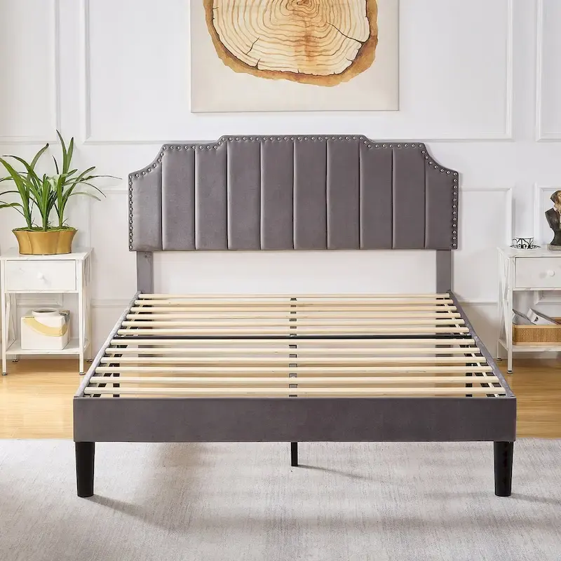 Bedroom Sets, 15 Style Options, 3-pieces Bedroom Set with Height Adjustable Upholstered Bed and Nightstands Set of 2-VECELO