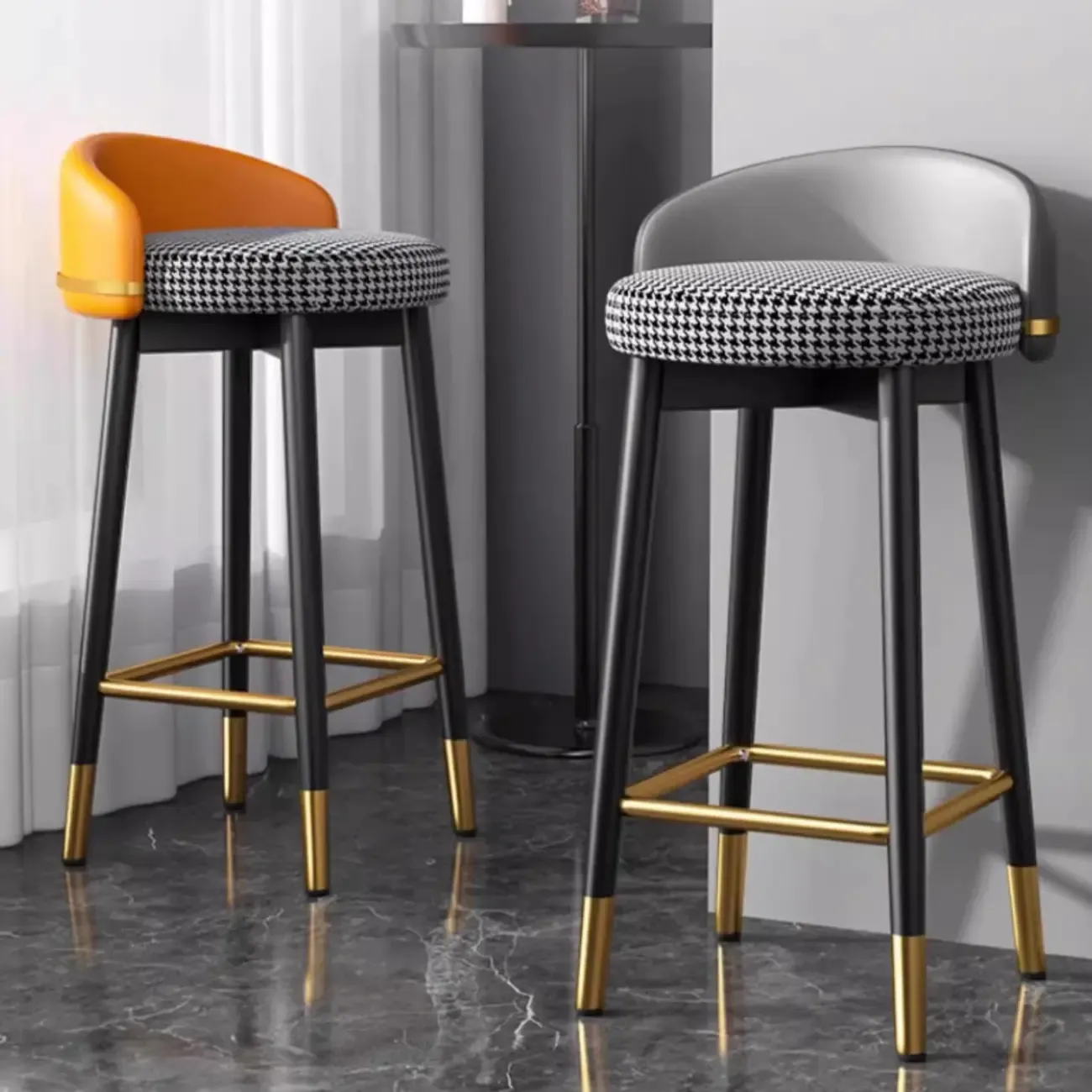 Art Deco Faux Leather Low Back Counter Bar Stools for Kitchen