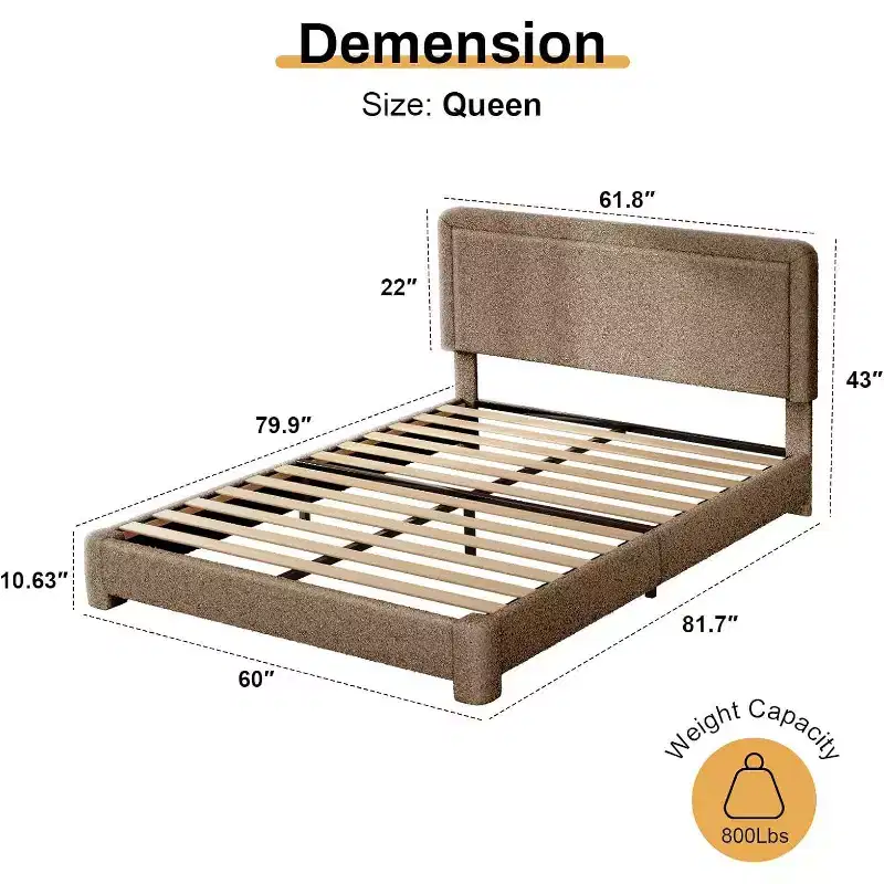 Dyonery Boucle Bed Frame,Black Upholstered Teddy Fabric Bed Frame with Headboard,No Box Spring Required, Adjustable Headboard, Easy Assembly
