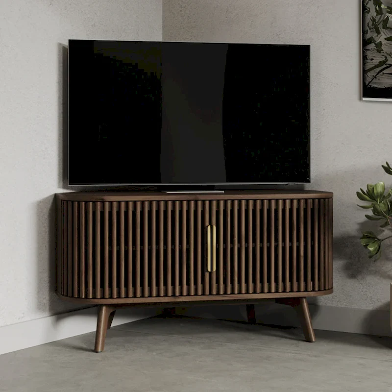 Studio London Sierra Wooden Corner TV Stand with Mid-Century Accents