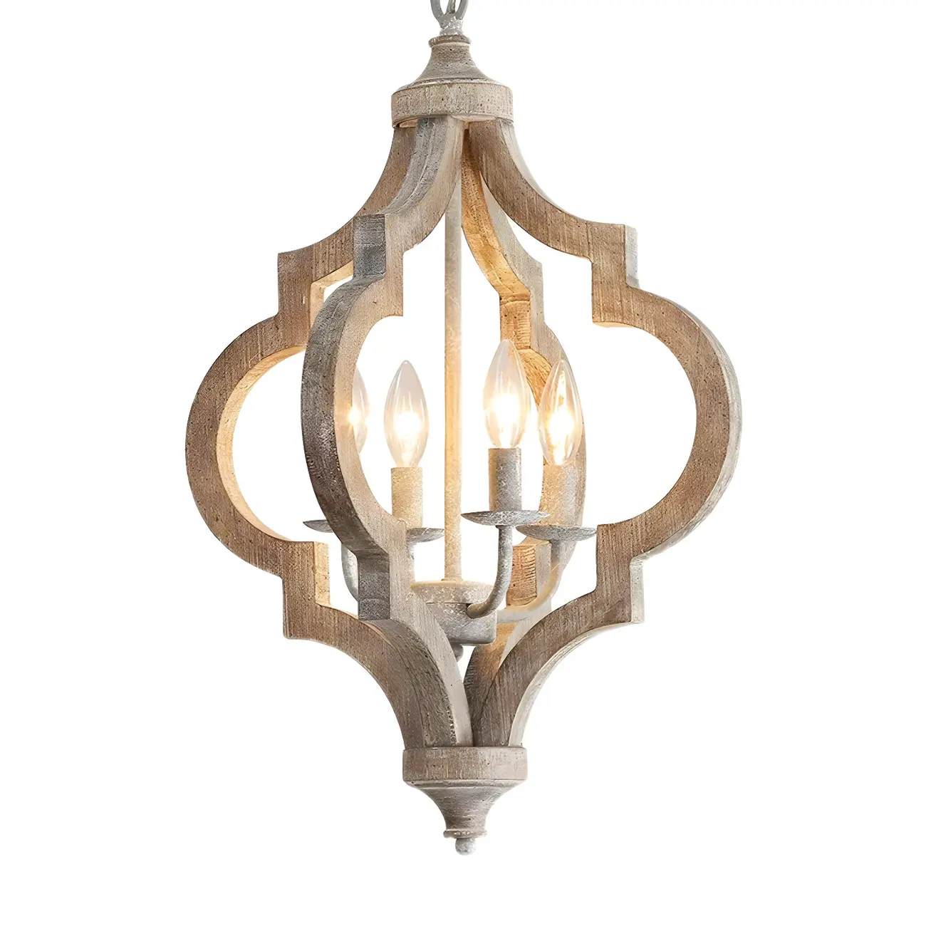 Traditional Farmhouse Wooden Caged Candelabra Chandelier