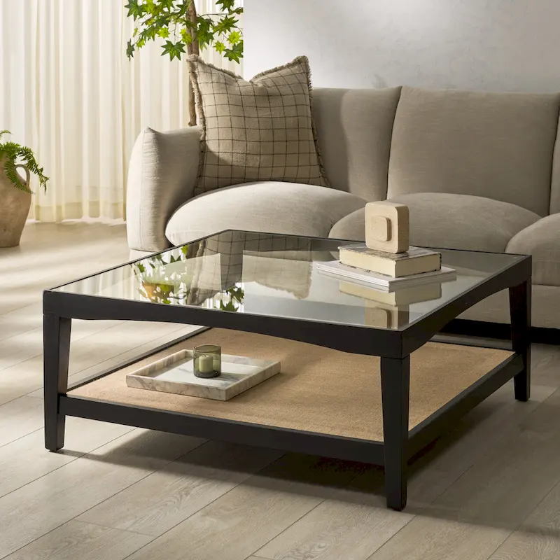 Square Glass Coffee Table — W40 x D40 x H17