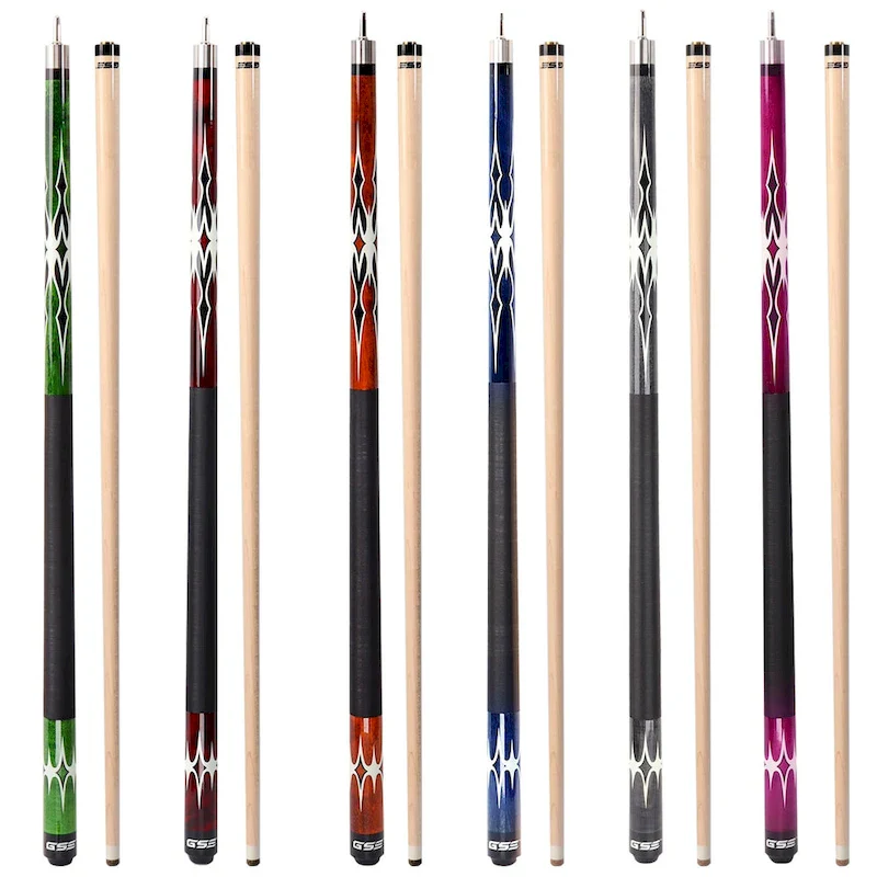 GSE Set of 6 Canadian Maple Hardwood Billiard Pool Cue Sticks. 58 2-Piece Pool Cue Set for House or Commercial Use