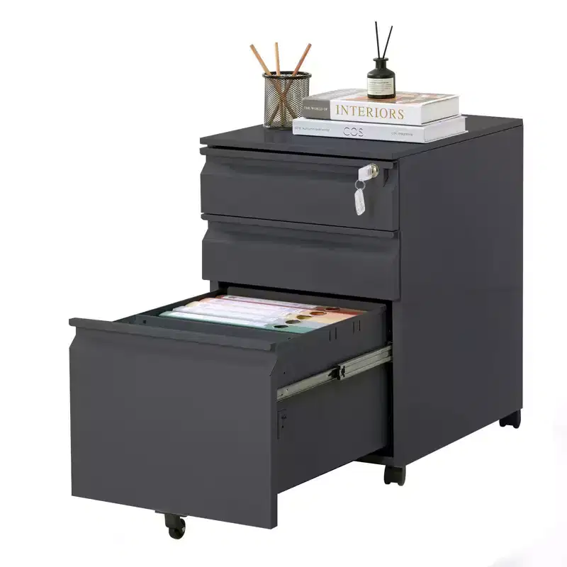 3 Drawer File Cabinet with Lock, Metal Vertical Rolling File Cabinet, Mobile Under Desk Filing Storage Cabinet for Home Office Study Room