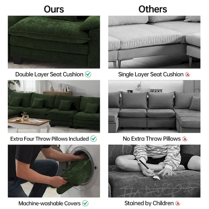 144 Modular Compression Sofa Set Convertible Sectional Sleeper Couch with 2 Ottomans