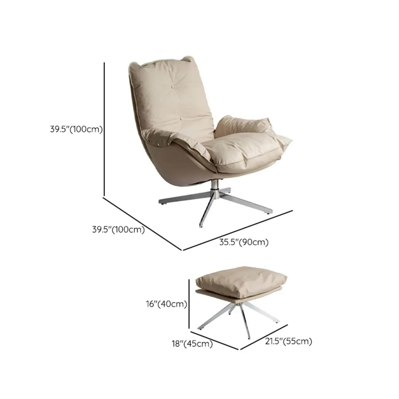Modern Beige Leather Accent Armchair with Swivel