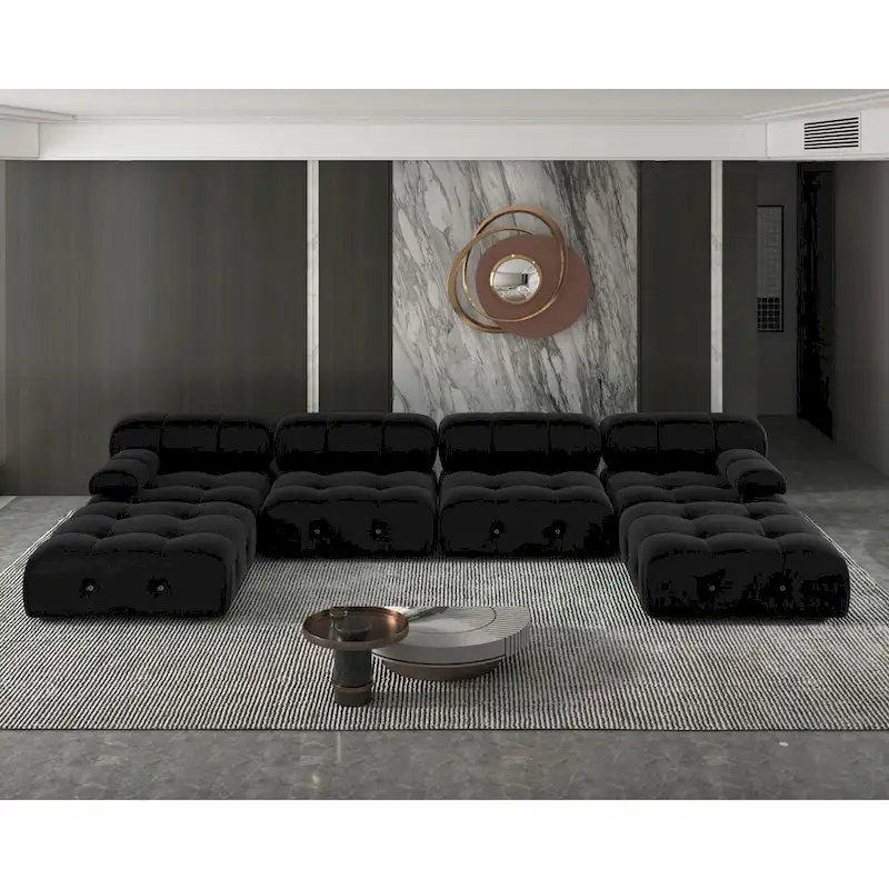 U-shaped Velvet Upholstery 6-piece Sectional Sofa Couch,4 Seats with 2 Ottoman