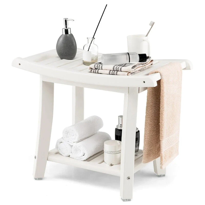 Gymax 2-tier Shower Bench Waterproof Spa Bath Shower Stool Heavy Duty