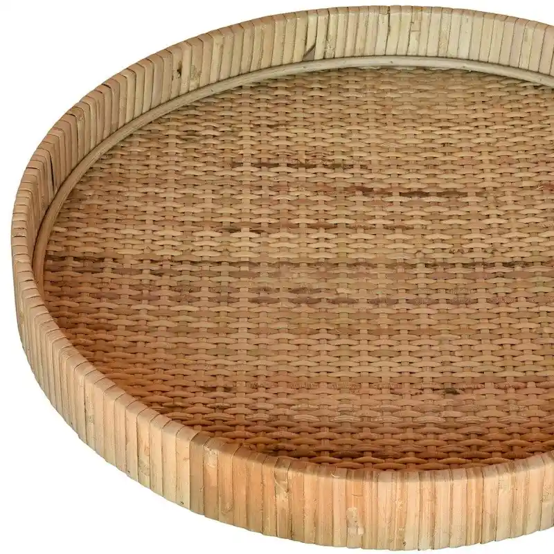 HomeRoots 12  Natural Round Bamboo Handmade Serving Tray