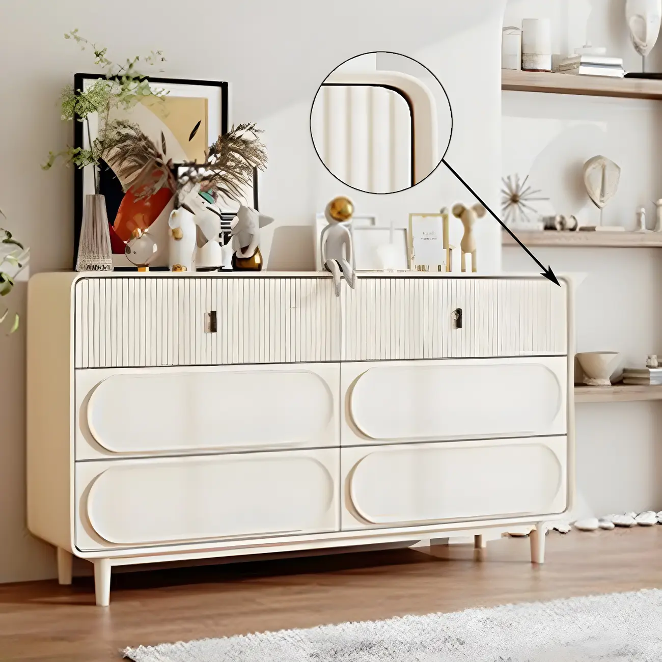 Classic White Wooden Chest with Metal Handles & Drawers