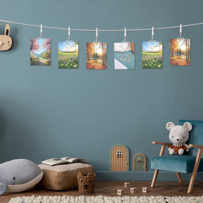 5Ft Wall Hanging Photo Display Cable Wire Rod with 10 Star Shaped Clips