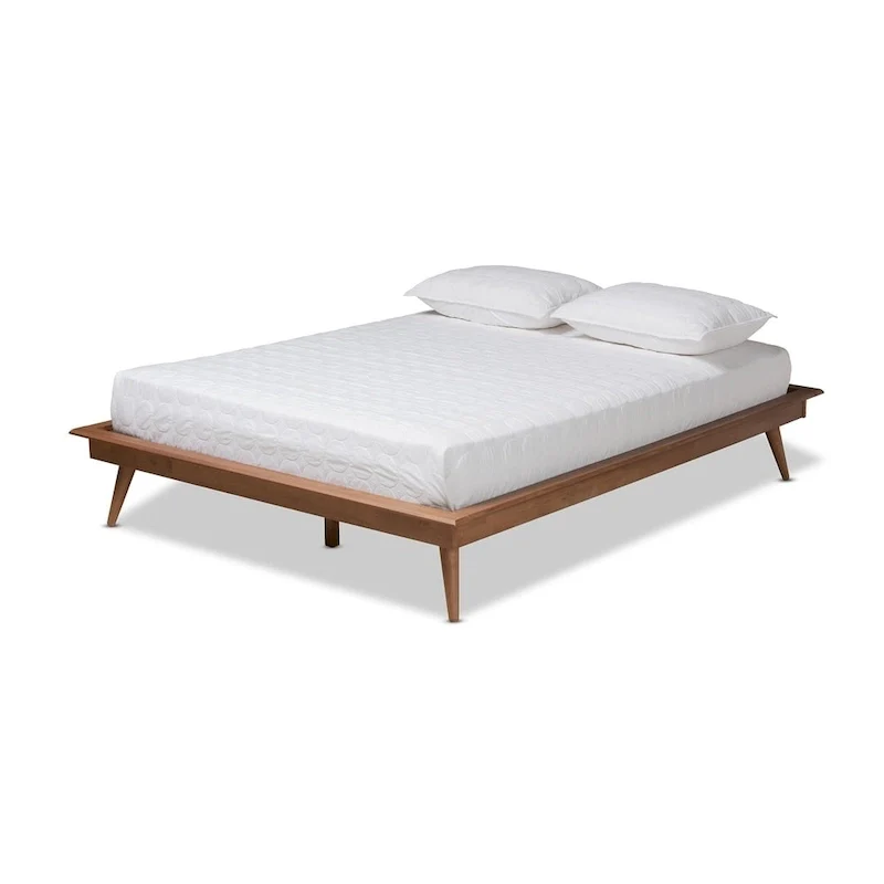 Contemporary Walnut Wood Platform Bed Frame