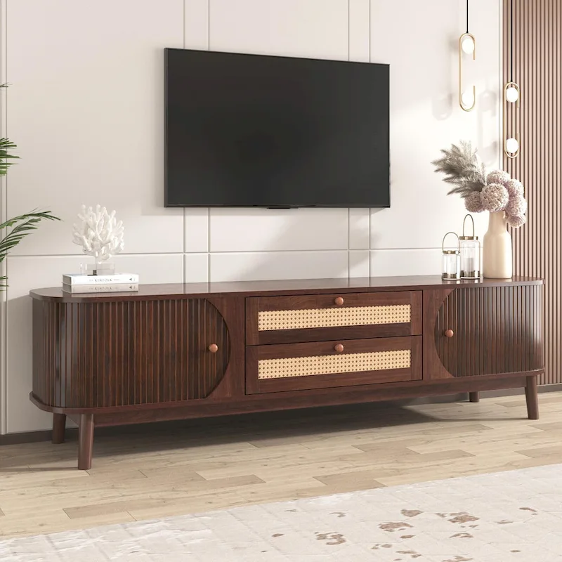 Modern Farmhouse Media Console with Solid Wood Legs