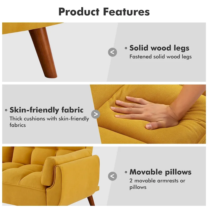 Futon Sofa Bed, Convertible Folding Futon Couch Recliner Lounge For Living Room With 2 Pillow/Armrest