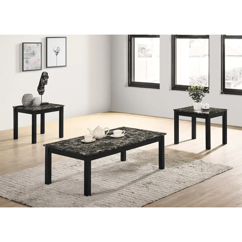 3 Piece Coffee Table with Faux Marble Top